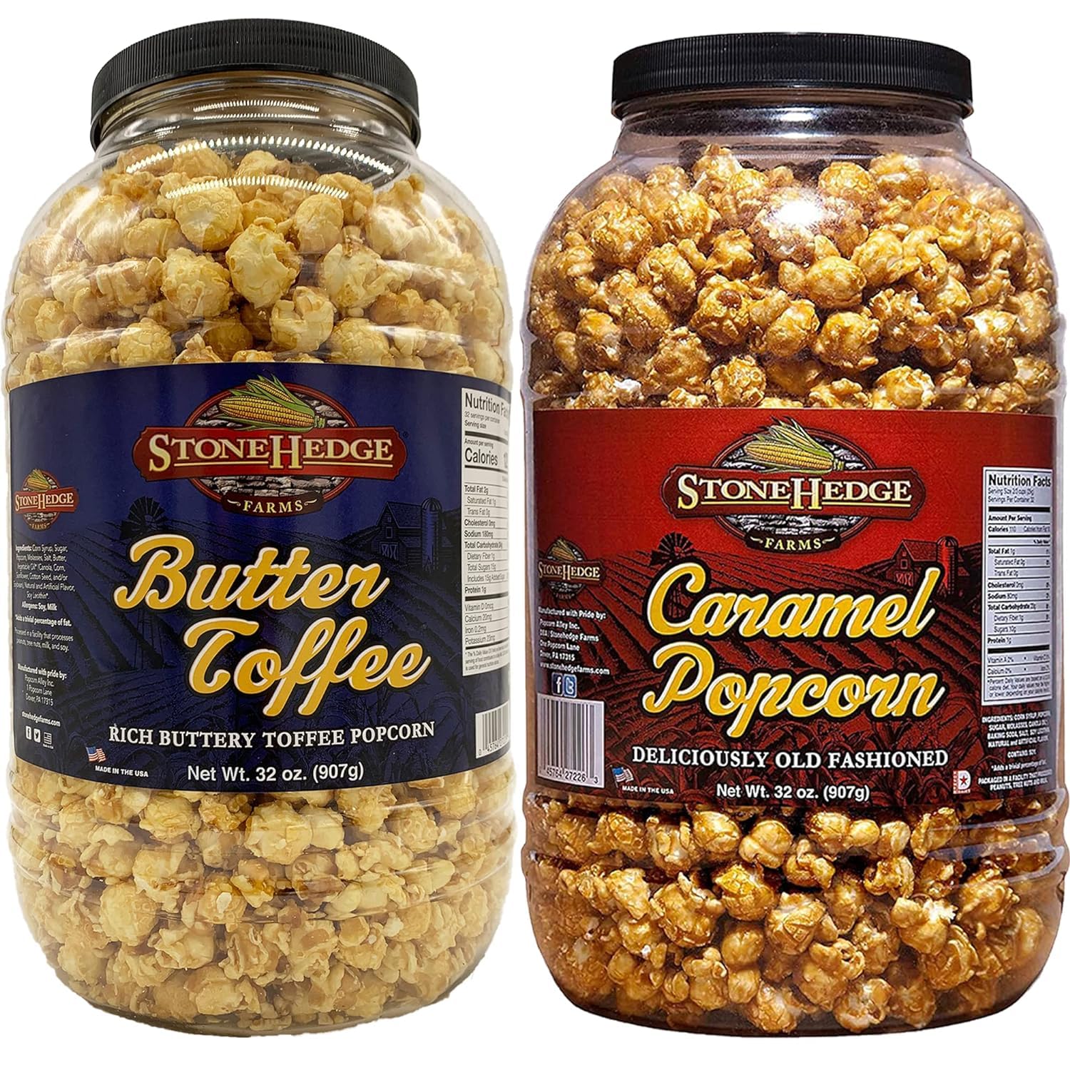 Stonehedge Farms Flavored Popcorn Barrel Variety Pack - Caramel And Butter Toffee - 32 Ounces Each - Reclosable Bulk Barrels - M