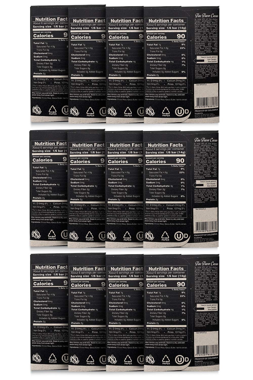 LöK Dark Chocolate Bar 100% Cacao, Vegan, Gluten Free - 3.0 Ounce, 12 Count, Dark Brown