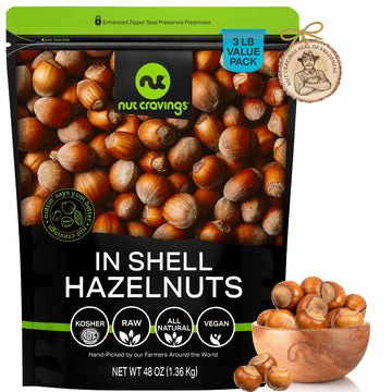 NUT CRAVINGS, Raw Hazelnuts Filberts In Shell, Whole, (48oz - 3 LB) Bulk Nuts Packed Fresh in Resealable Bag, Healthy Protein Fo