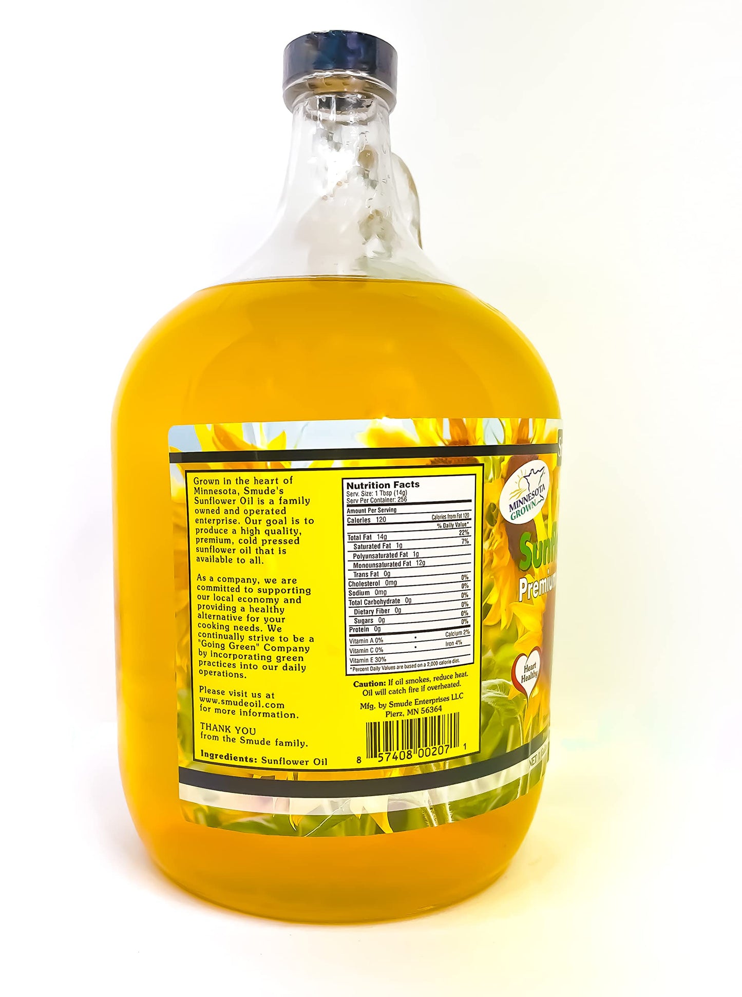 Smude's Brand Cold Pressed Sunflower Oil - 1 Gallon (128 oz.) Glass Bottle | Healthy & Versatile Cooking Oil, High Oleic, Heart
