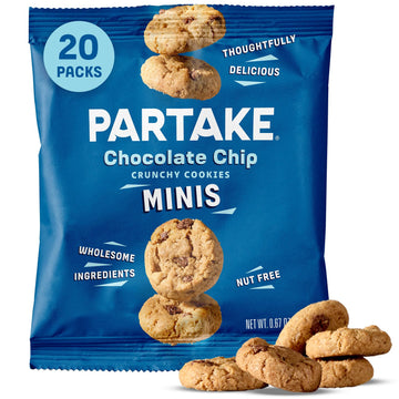 Gluten Free Partake Crunchy Chocolate Chip Cookies - Vegan - Free From The Top 9 Allergens Including Dairy, Wheat, Soy, Eggs, & Peanuts - Safe School & Office Snack (20 Packs, 0.67 Oz)