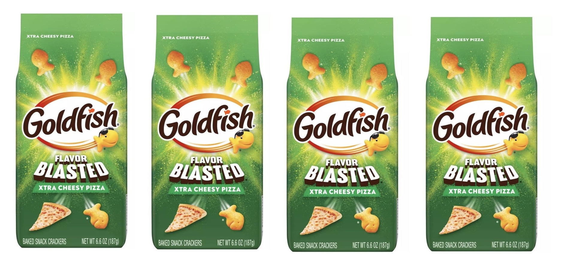 Goldfish Crackers - 4 bags - Free of Dyes (Blasted Xtra Chessy Pizza 6.6oz)