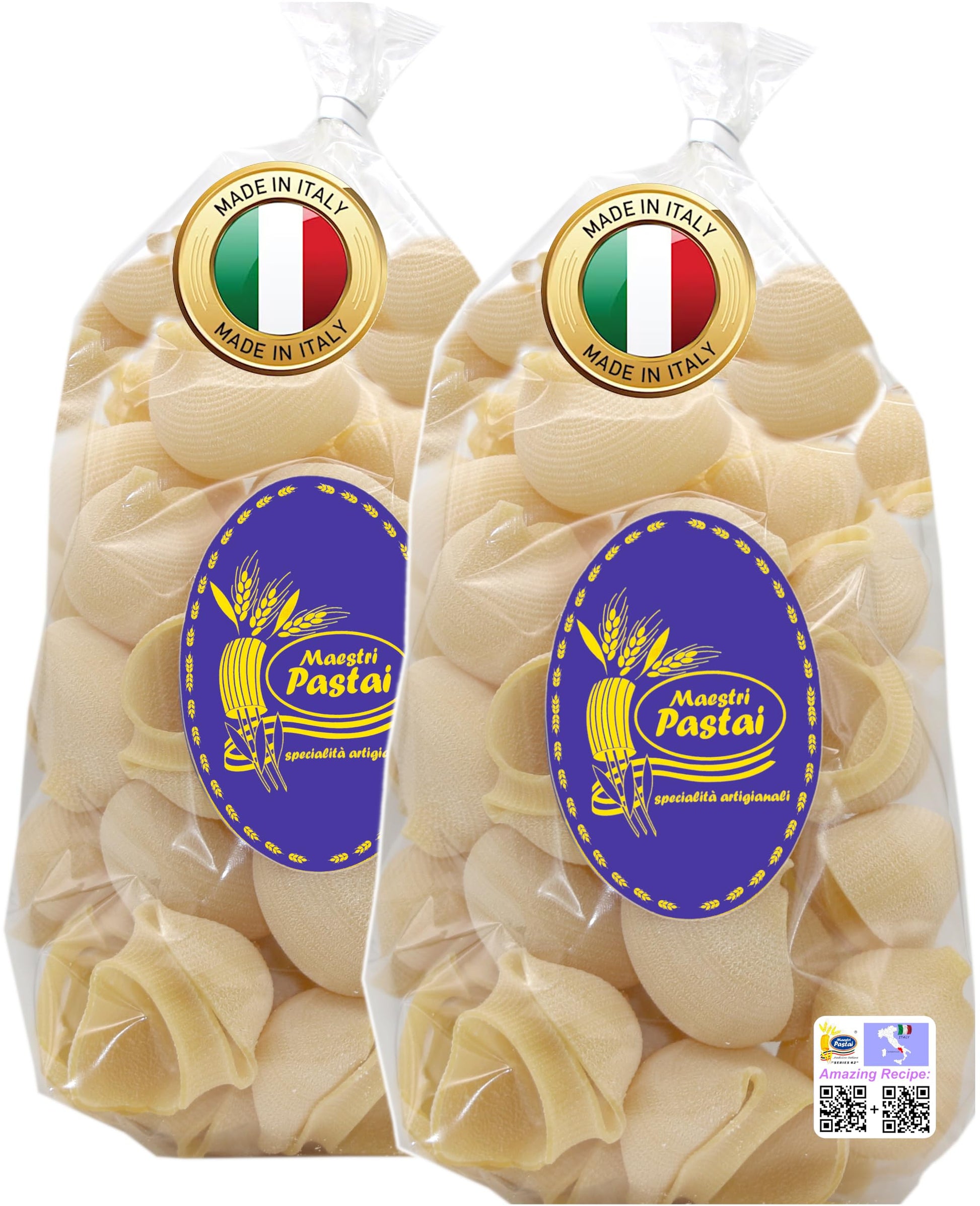 Maestri Pastai, Gourmet Lumaconi Italian Pasta ''Snail Shell Pasta'', Big Ridged Pasta Shells, also known as Lumache Pasta, Spec