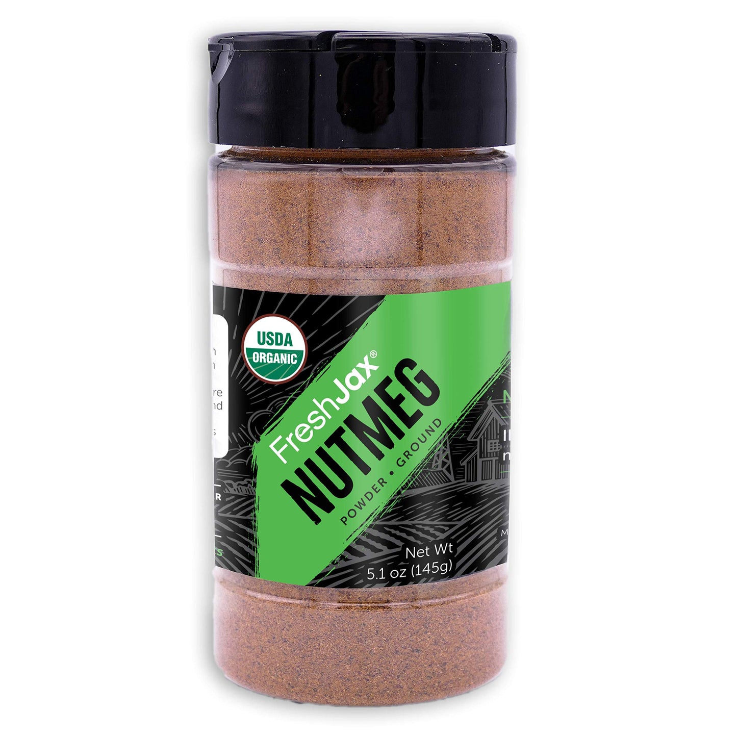 Freshjax Ground Organic Nutmeg, Certified Organic And Kosher (Large Bpa-Free Bottle 5.1 Oz) Gluten-Free