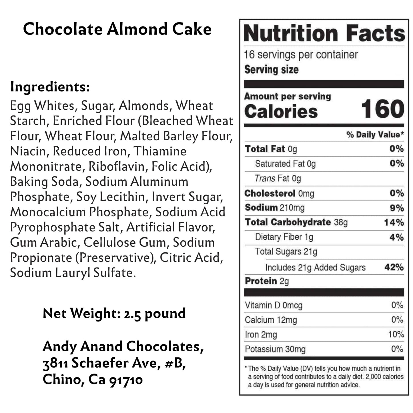 Andy Anand Exquisite 9'' Chocolate Almond Cake: Freshly Crafted In Traditional Style, Delight In Its Luxuriously Creamy Texture