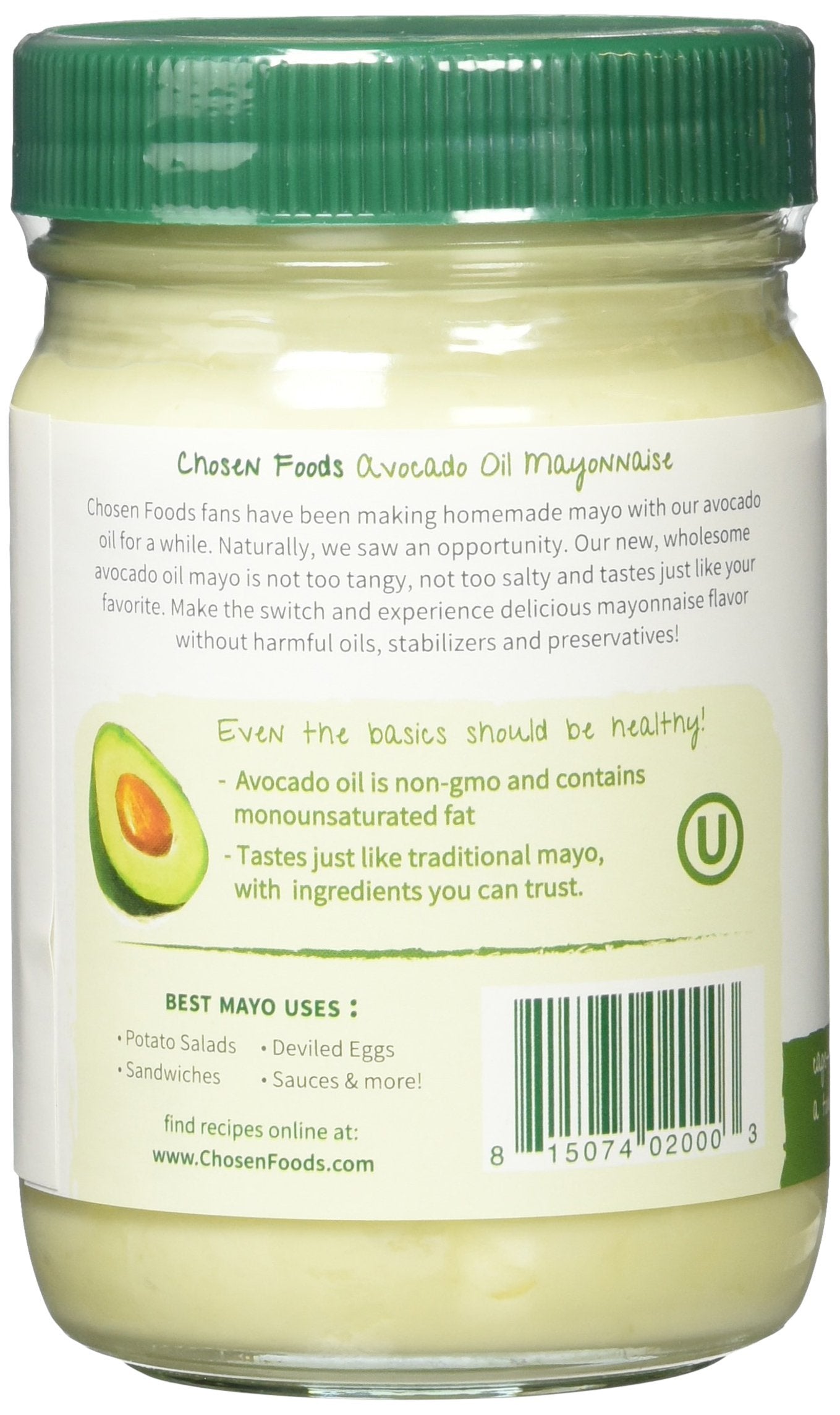 Chosen Foods 100% Avocado Oil-Based Classic Mayonnaise, Gluten & Dairy Free, Low-Carb, Keto Diet Friendly, Mayo for Sandwiches,