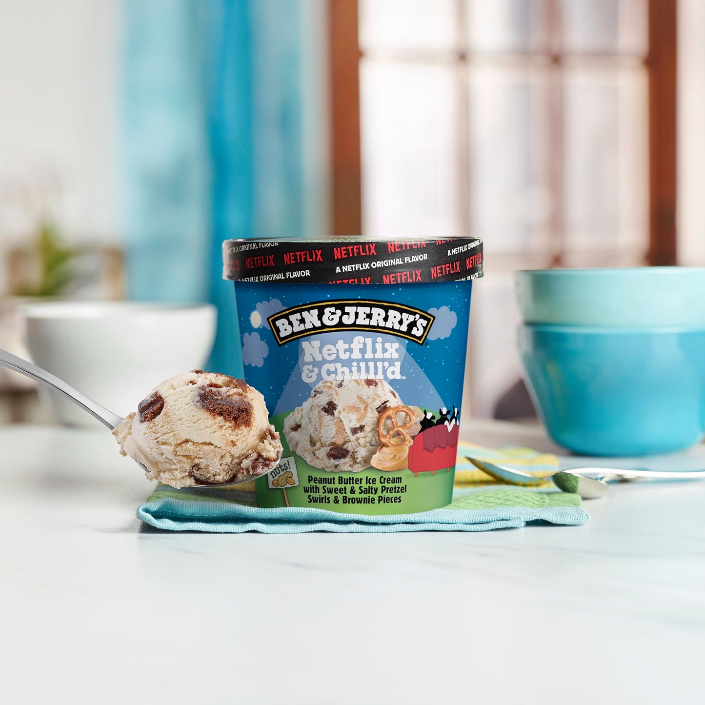 Ben & Jerrys Netflix & Chillld Peanut Butter Ice Cream Pint Non-GMO 16 oz