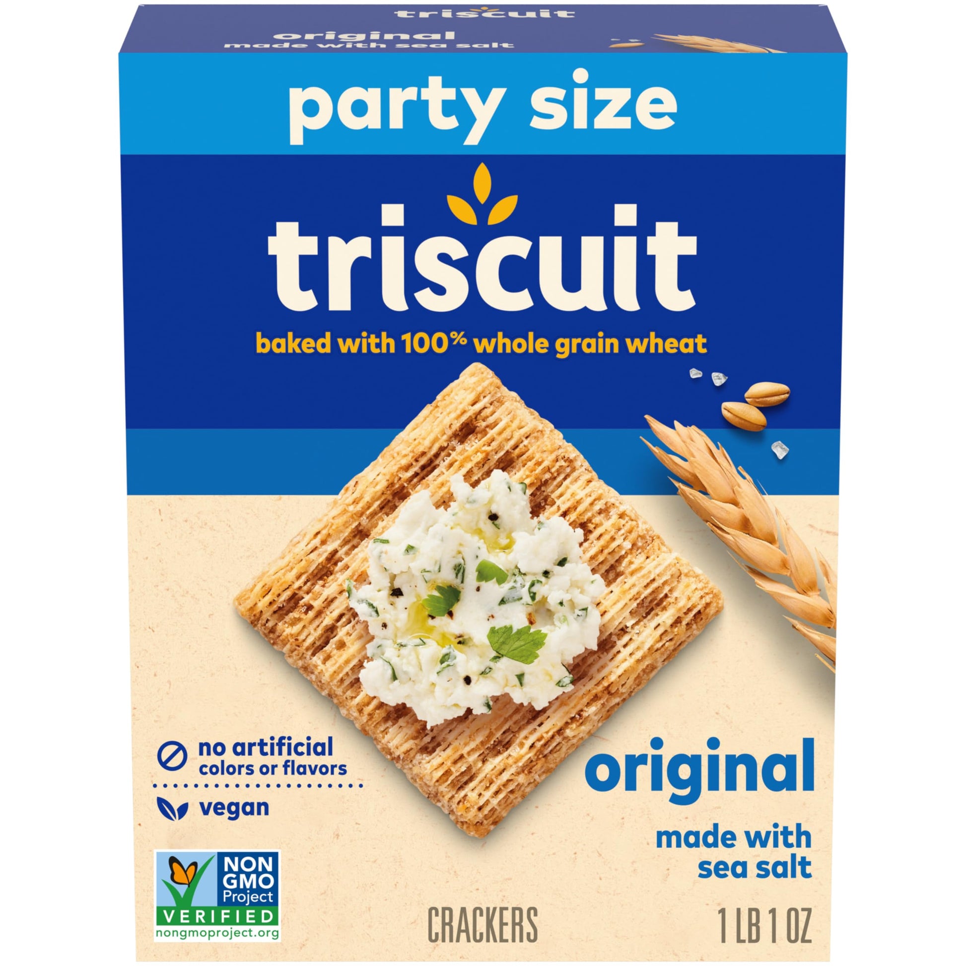 Triscuit Original Whole Grain Wheat Crackers, Vegan Crackers, Party Size, 17 oz