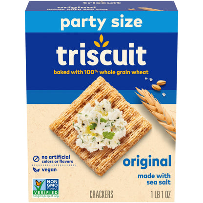 Triscuit Original Whole Grain Wheat Crackers, Vegan Crackers, Party Size, 17 oz