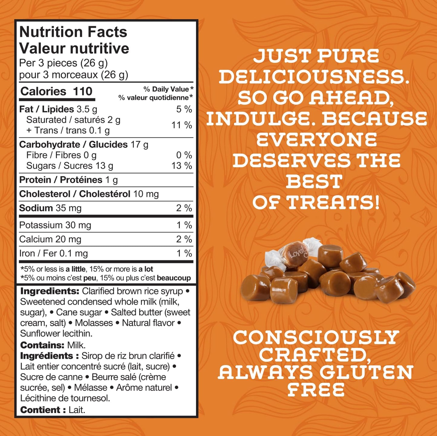 Lovely Candy Co. Soft And Chewy Original Caramels, Individually Wrapped, 6Oz (6-Pack), Gluten-Free, Non-Gmo, No High Fructose Co