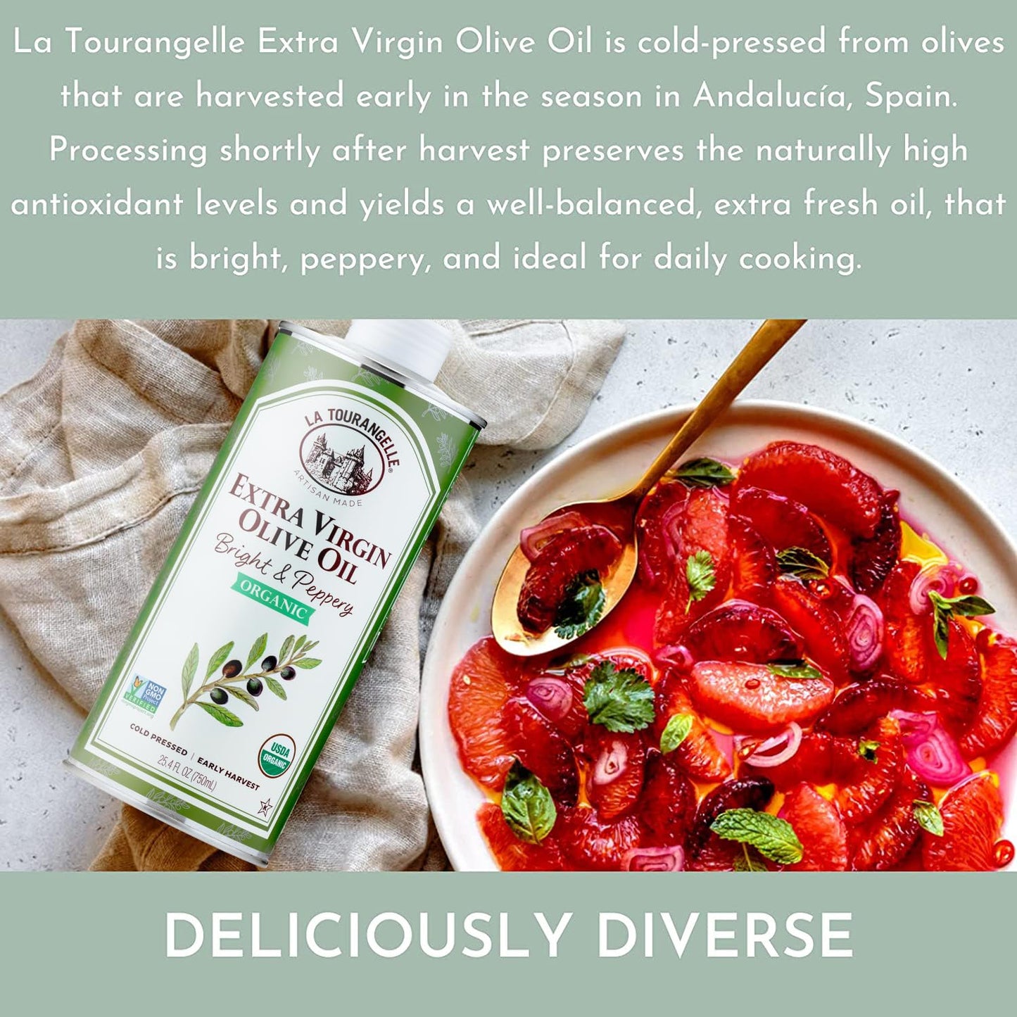 La Tourangelle, Organic Extra Virgin Olive Oil, Cold-Pressed High Antioxidant Picual Olives From Spain, 16.9 Fl Oz