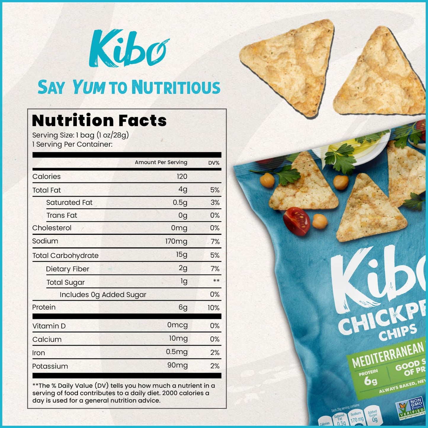 Kibo Chickpea Chips - Gluten Free And Plant-Based, Non-Gmo, Kosher + Vegan. Mediterranean Herbs, 1 Oz. 12 Pack