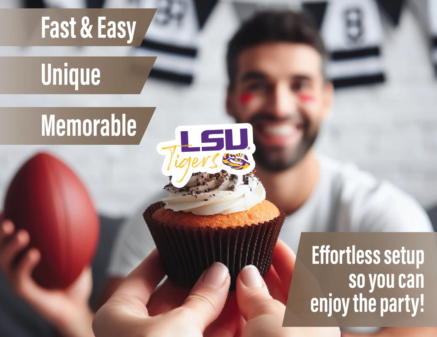 Lsu Cupcake Toppers (24 Pcs) Lousiana State University Party Supplies For Football, Birthday Gift, Graduation Party Decorations