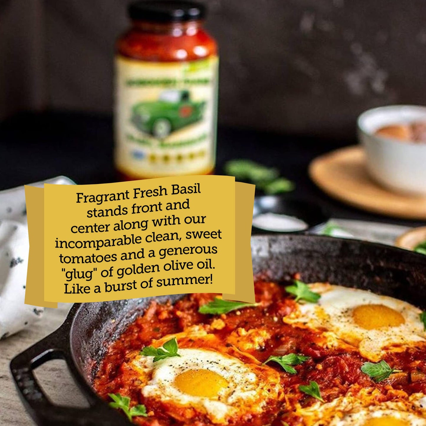 Hoboken Farms Basil Marinara Sauce - No Sugar Added, Low Sodium, Non-GMO, Preservative-Free, Low Carb, Keto - Better For You Pas