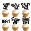 18pcs Black Glitter Happy 41st Dessert Cupcake Topper Pick for Funny Legend Since 1984 Theme Decor Supplies Men Women Happy 41 B