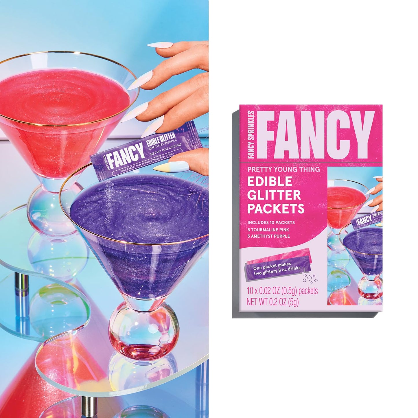 Fancy Sprinkles Fancy Edible Glitter Packets Pretty Young Thing: Tourmaline Pink & Amethyst Purple (10 Packets, 0.5G Each)