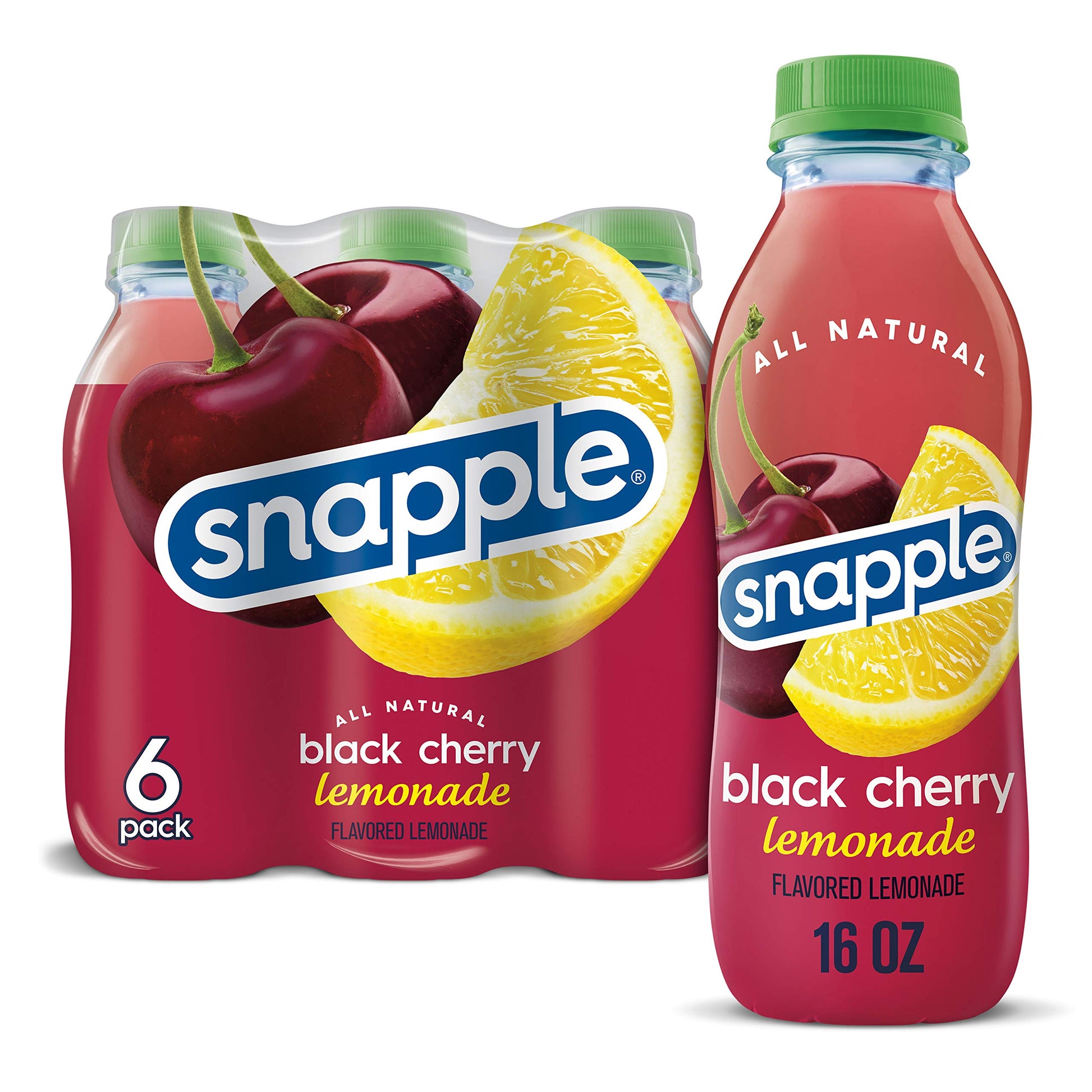 Snapple Black Cherry Lemonade 6 Pack, 16 fl oz Recycled Plastic Bottles