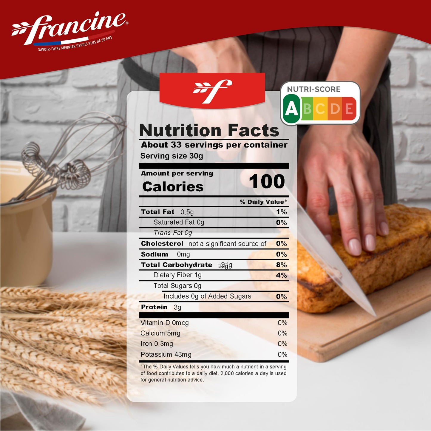 Francine Organic All-Purpose Wheat Flour - 2.2 lbs (Pack of 2) - French Gluten-Free Baking Essential