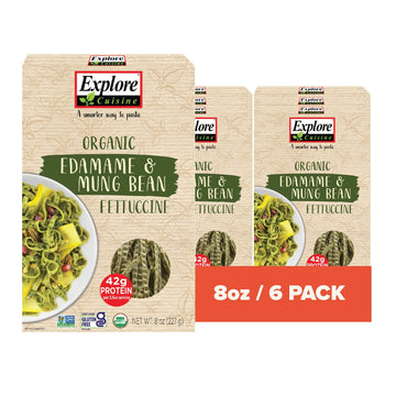 Explore Cuisine Organic Edamame & Mung Bean Fettuccine -Easy-To-Make Pasta - High In Plant-Based Protein - Non-Gmo, Gluten Free, Vegan, Kosher, 8 Oz (Pack Of 6)