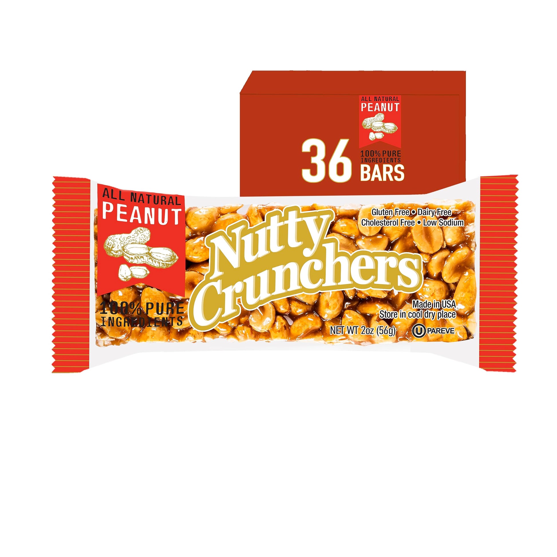 Nutty Crunchers All Natural Peanut Bars, 36 Bars/Box