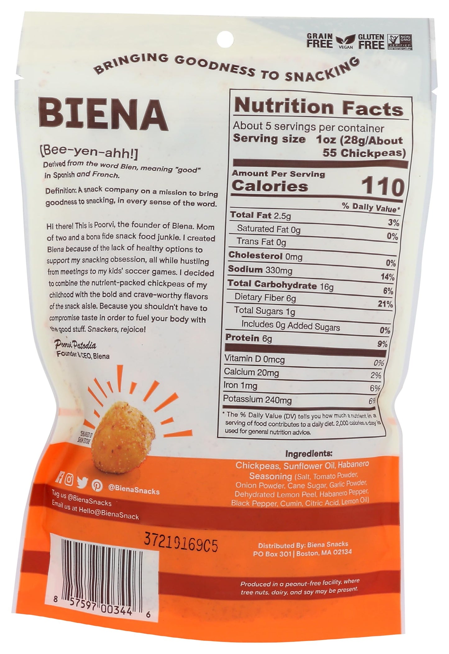 Biena Foods, Chickpea Snack Habanero, 5 Ounce