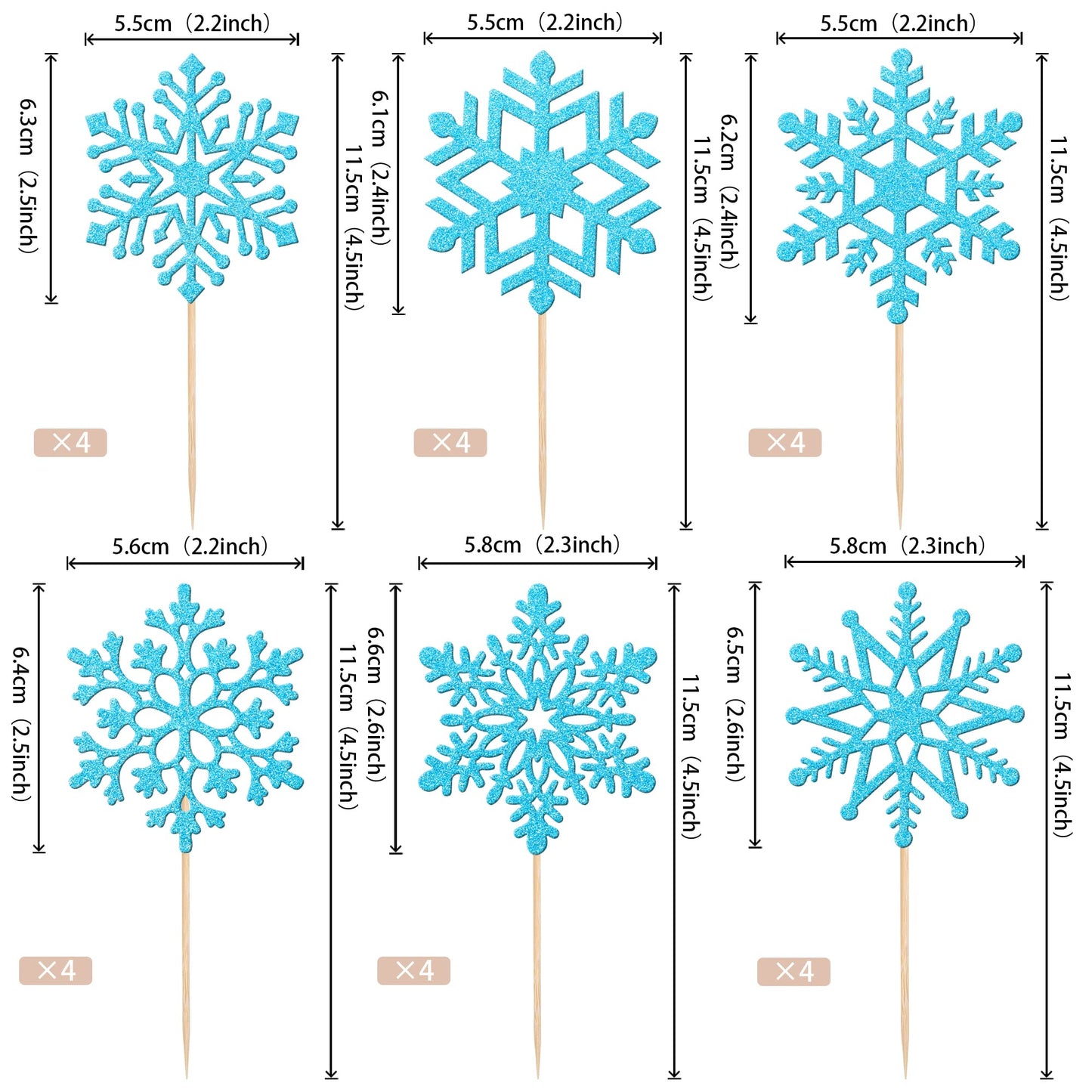 ZHUOWEISM Snowflake Cupcake Toppers, 36 PCS, Silver, Bamboo, Winter Theme Cake Decorations for Kids Birthday and Baby Shower