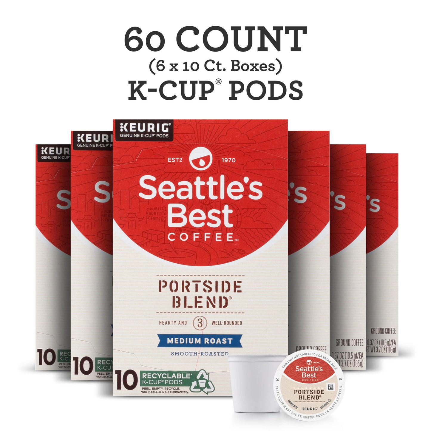 Seattle'S Best Coffee Portside Blend Medium Roast K-Cup Pods | 10 Count (Pack Of 6)