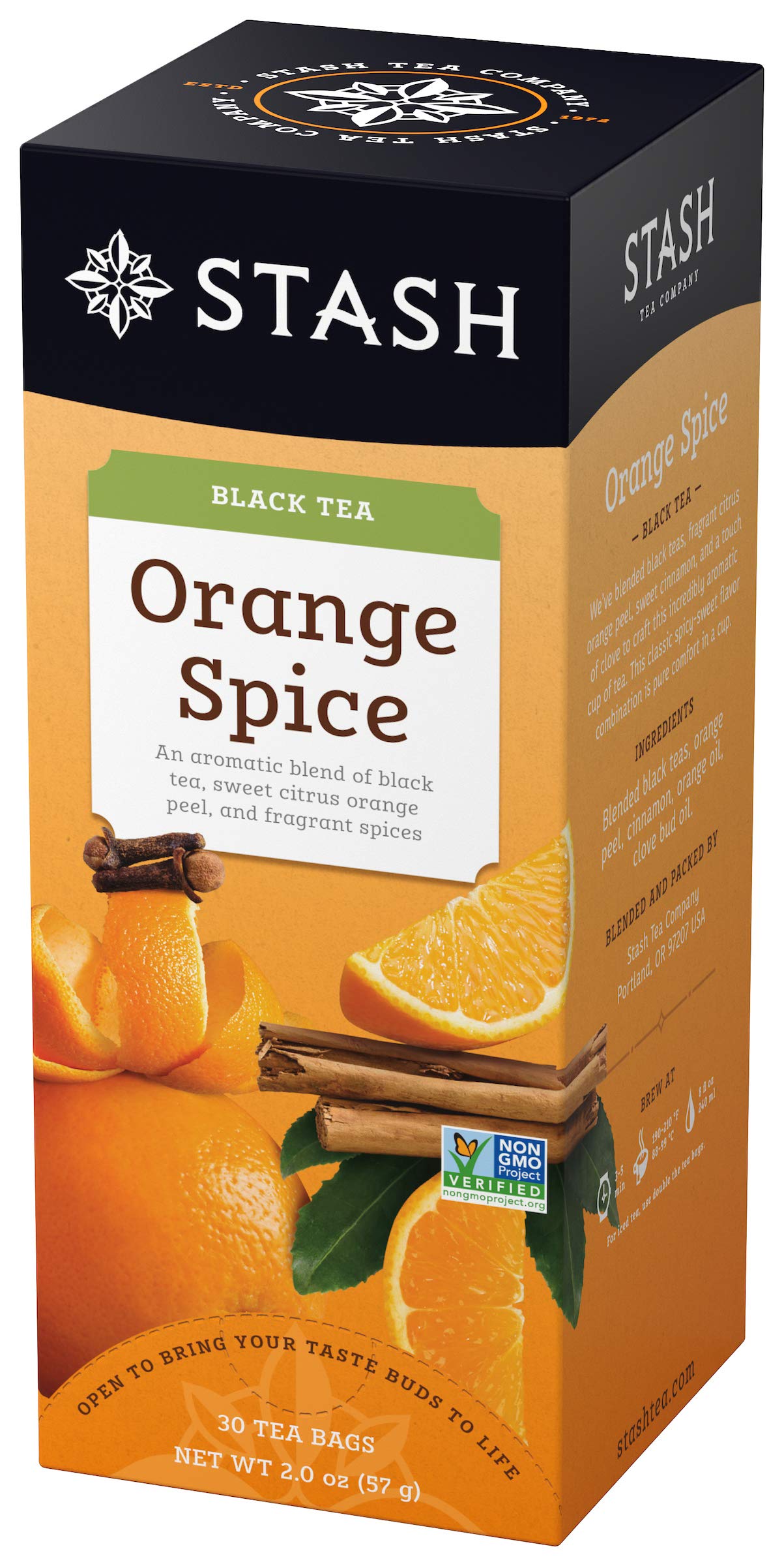 Stash Tea Orange Spice Black Tea - Caffeinated, Non-GMO, 30 Count (Pack of 6) - 180 Bags Total