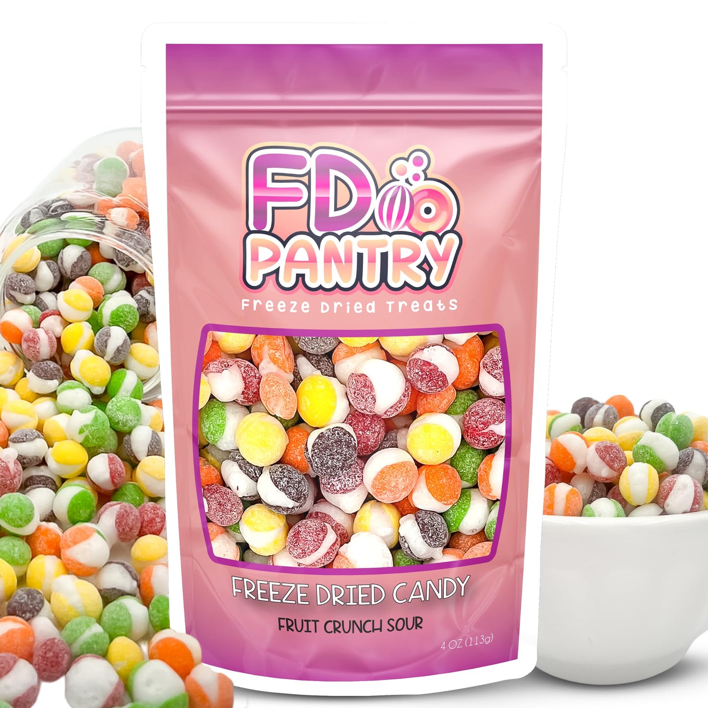Freeze Dried Fruit Crunch Candy (Sour, 4 Oz) Treat Gift Bag Strawberry, Green Apple, Grape, Lemon, And Orange Sour Candy