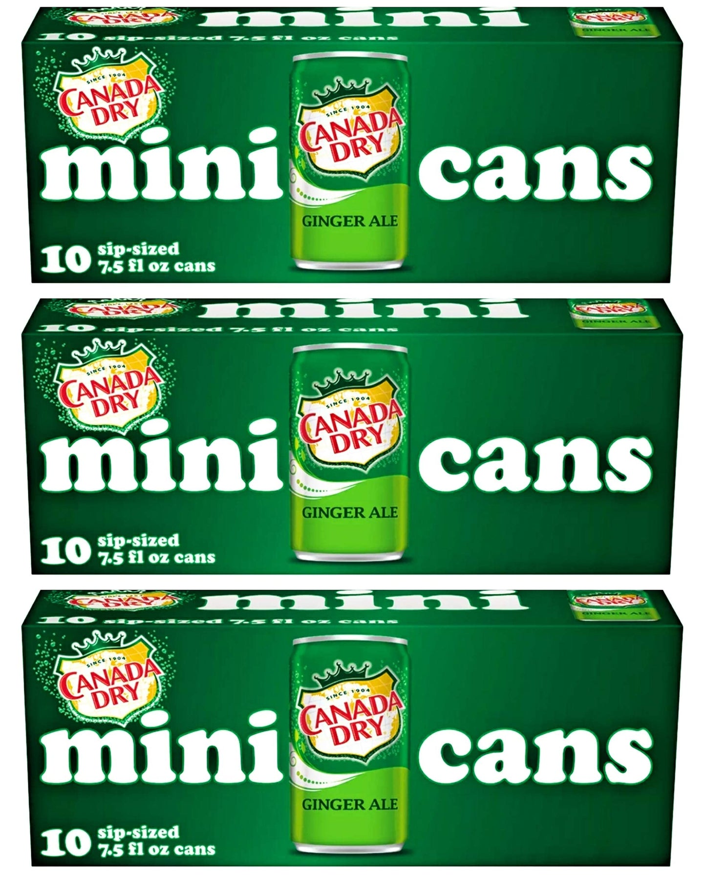 Canada Dry Ginger Ale Mini Cans - 10 Pack of 7.5 Fl Oz (Total 30 Cans)