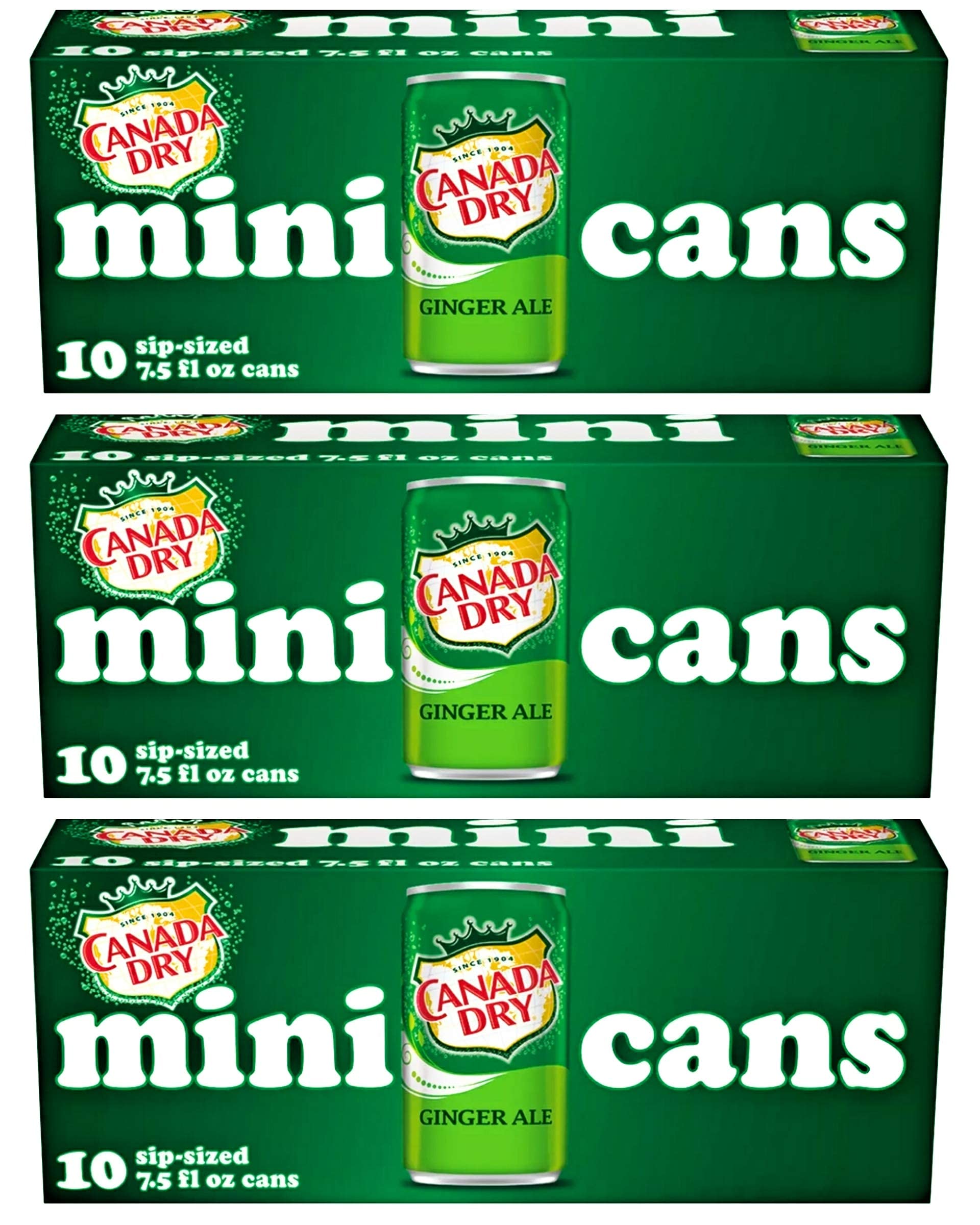Canada Dry Ginger Ale Mini Cans - 10 Pack of 7.5 Fl Oz (Total 30 Cans)