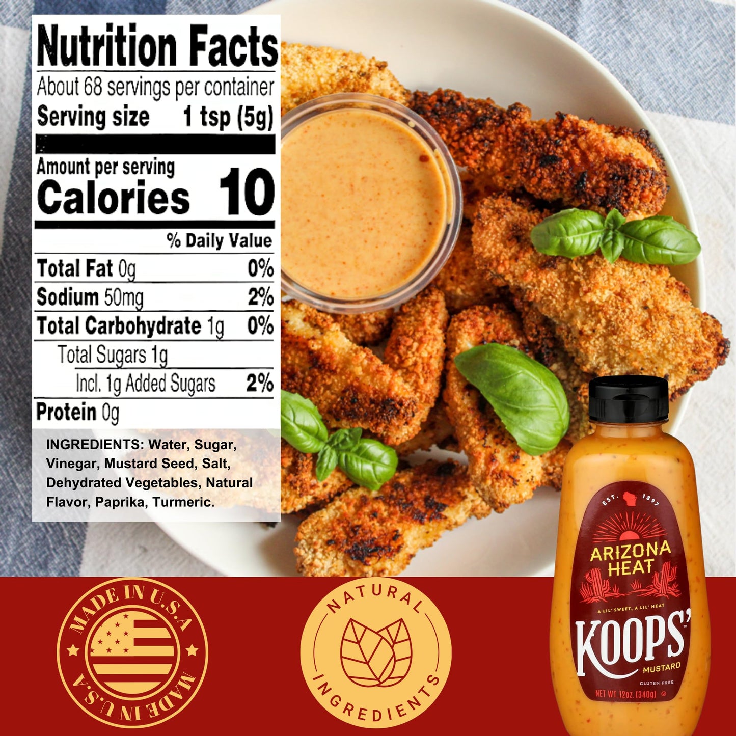 KOOPS Arizona Heat Mustard, Sweet and Spicy, Gluten-Free, Kosher, 12 Oz, Pack of 2