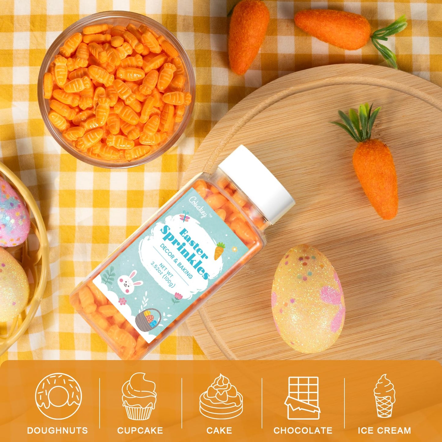 Cobakey Easter Sprinkles for Cookies, 3.52 Ounce, Edible Carrot, Perfect for Baking and Cake Decorations
