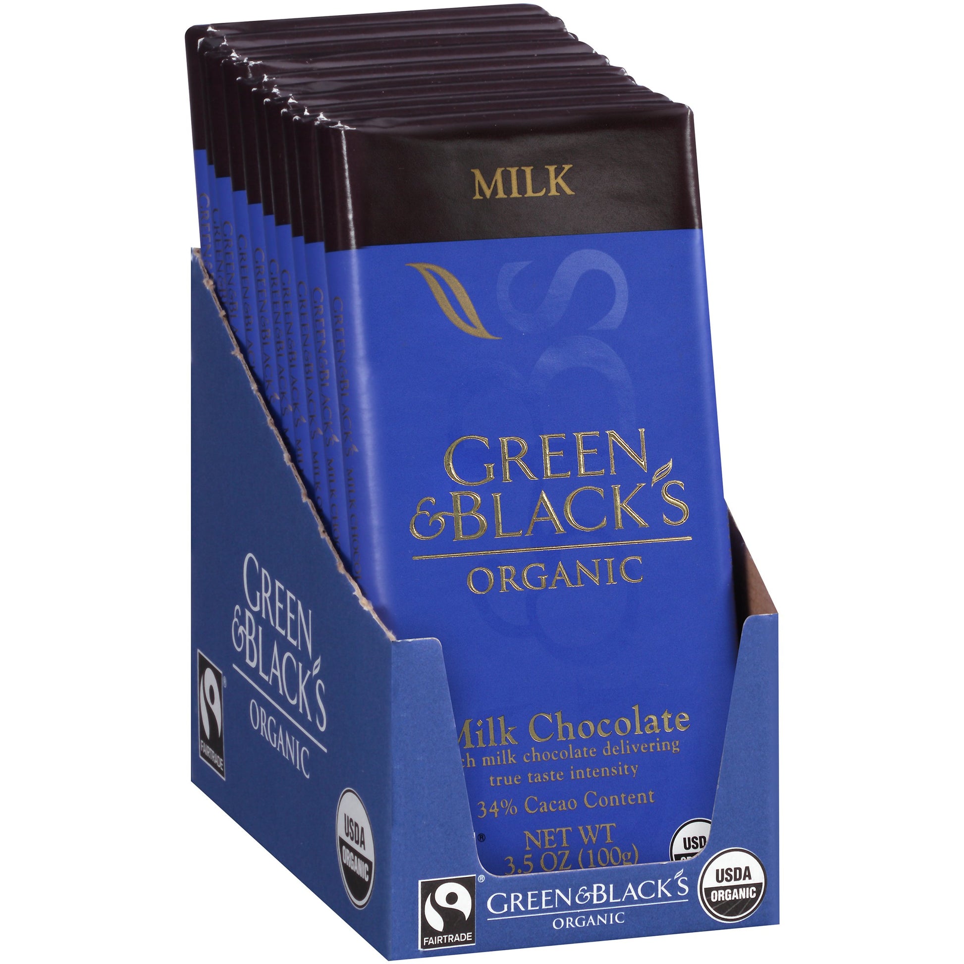 Green & Blacks Organic Milk Chocolate Bars, 34% Cacao, 3.5 oz, 10 Count, Brown