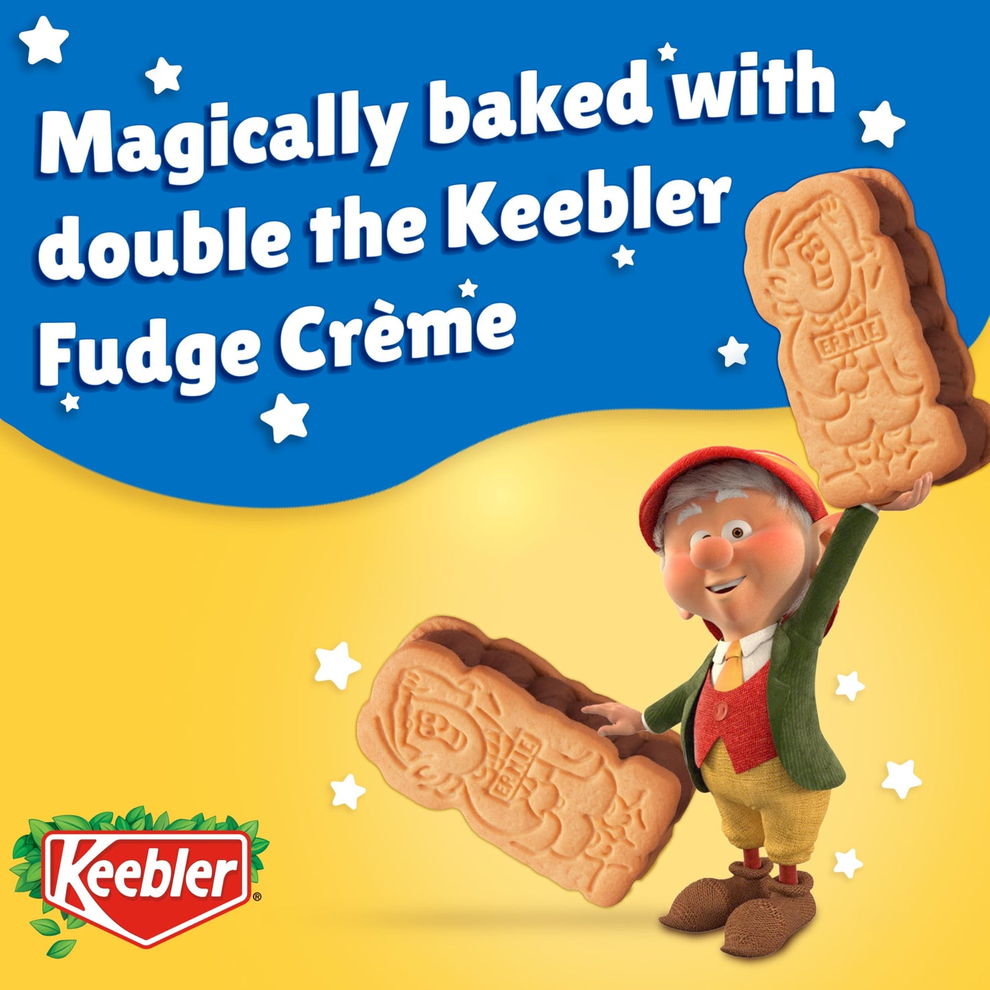 Keebler E.L. Fudge Double Stuffed Elfwich Cookies, Sandwich Cookies Stuffed with Crme Filling, 13 oz (Pack of 2)