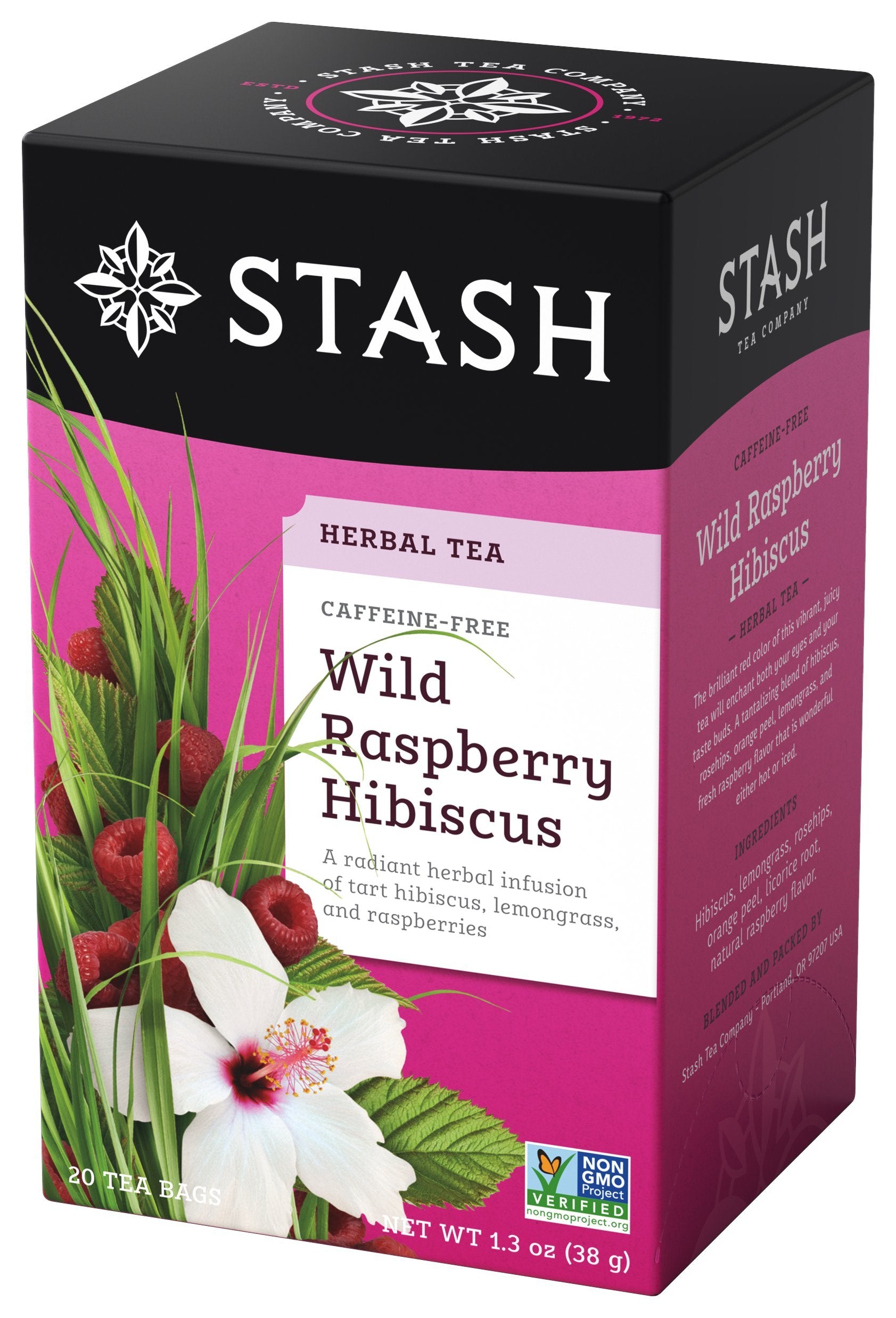 Stash Wild Raspberry Hibiscus Herbal Tea - Caffeine Free, Non-GMO, 20 Count (Pack of 6) - 120 Bags Total