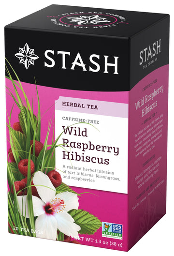 Stash Wild Raspberry Hibiscus Herbal Tea - Caffeine Free, Non-GMO, 20 Count (Pack of 6) - 120 Bags Total