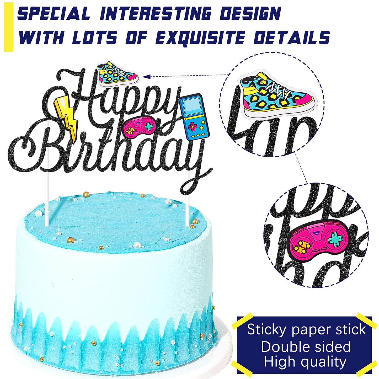 41 Pieces 90'S Retro Theme Cupcake Toppers 90'S Birthday Party Cake Toppers 90'S Retro Party Cake Dessert Diy Decoration For Bir