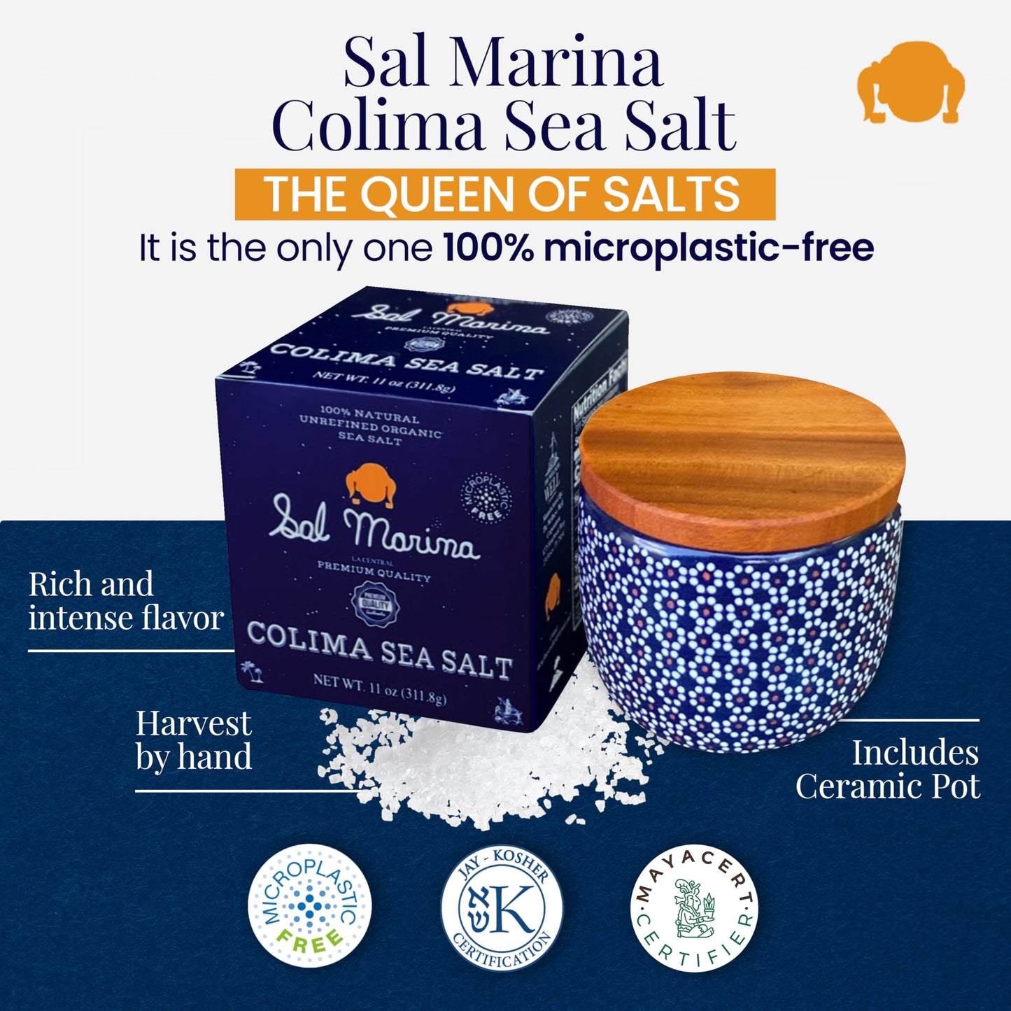 SAL MARINA Sea Salt | Unrefined Kosher Salt 11oz | Vegan Gluten Free Organic Seasoning