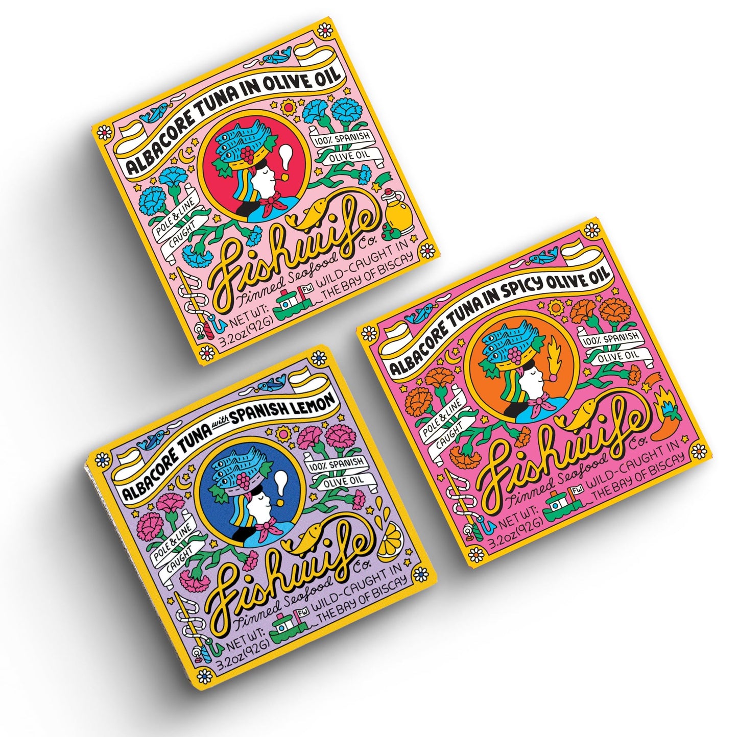 Fishwife Albacore Tuna Trio 3-Pack (with Lemon, Spicy & Spanish Olive Oil) | Wild-Caught & Hand-Packed | MSC-Certified Sustainab