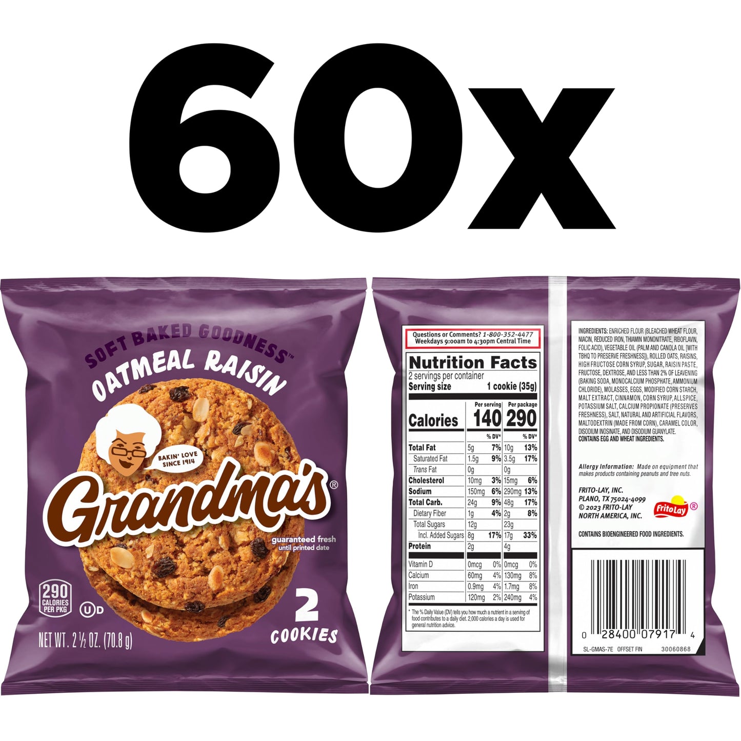 Grandma's Oatmeal Raisin Cookies, 2.5 Ounce (Pack of 60)