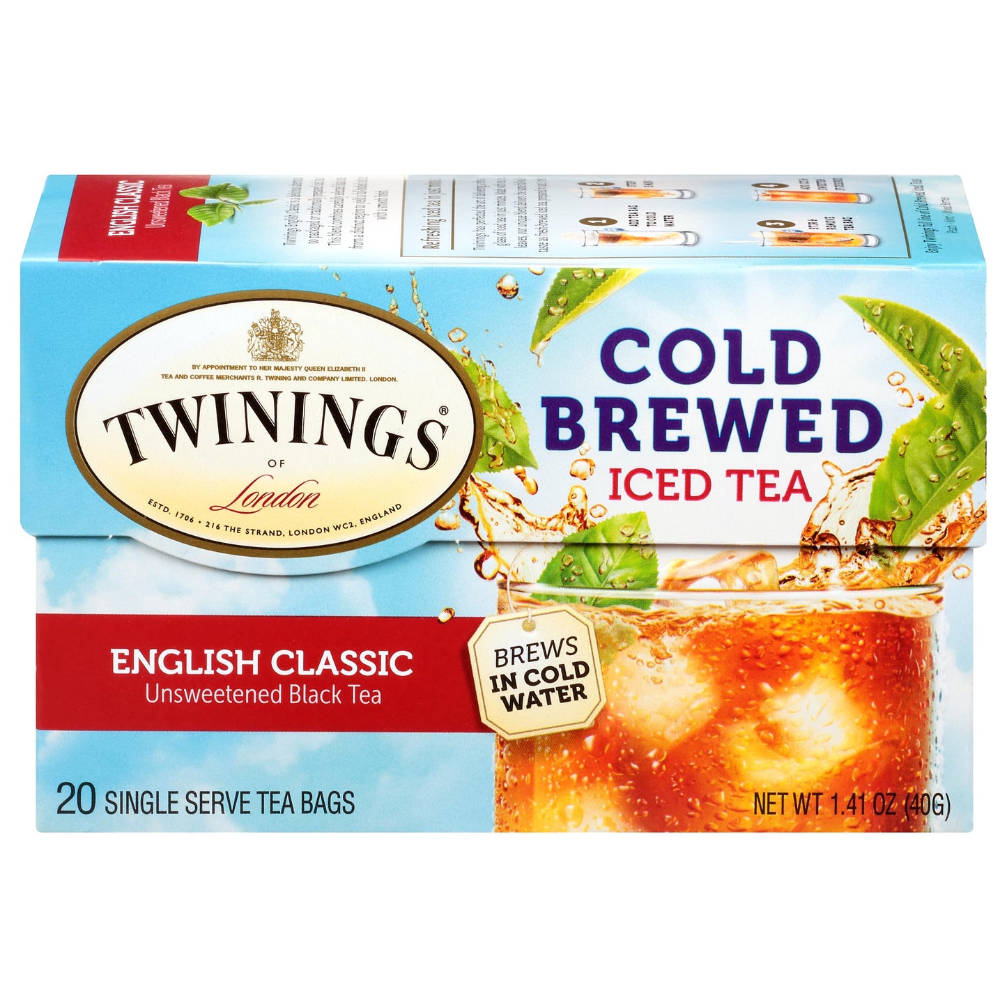 Twinings English Classic Cold Brew Iced Tea Bags, 20 Count (Pack of 6), Unsweetened Black Tea, Caffeinated, 120 Teabags