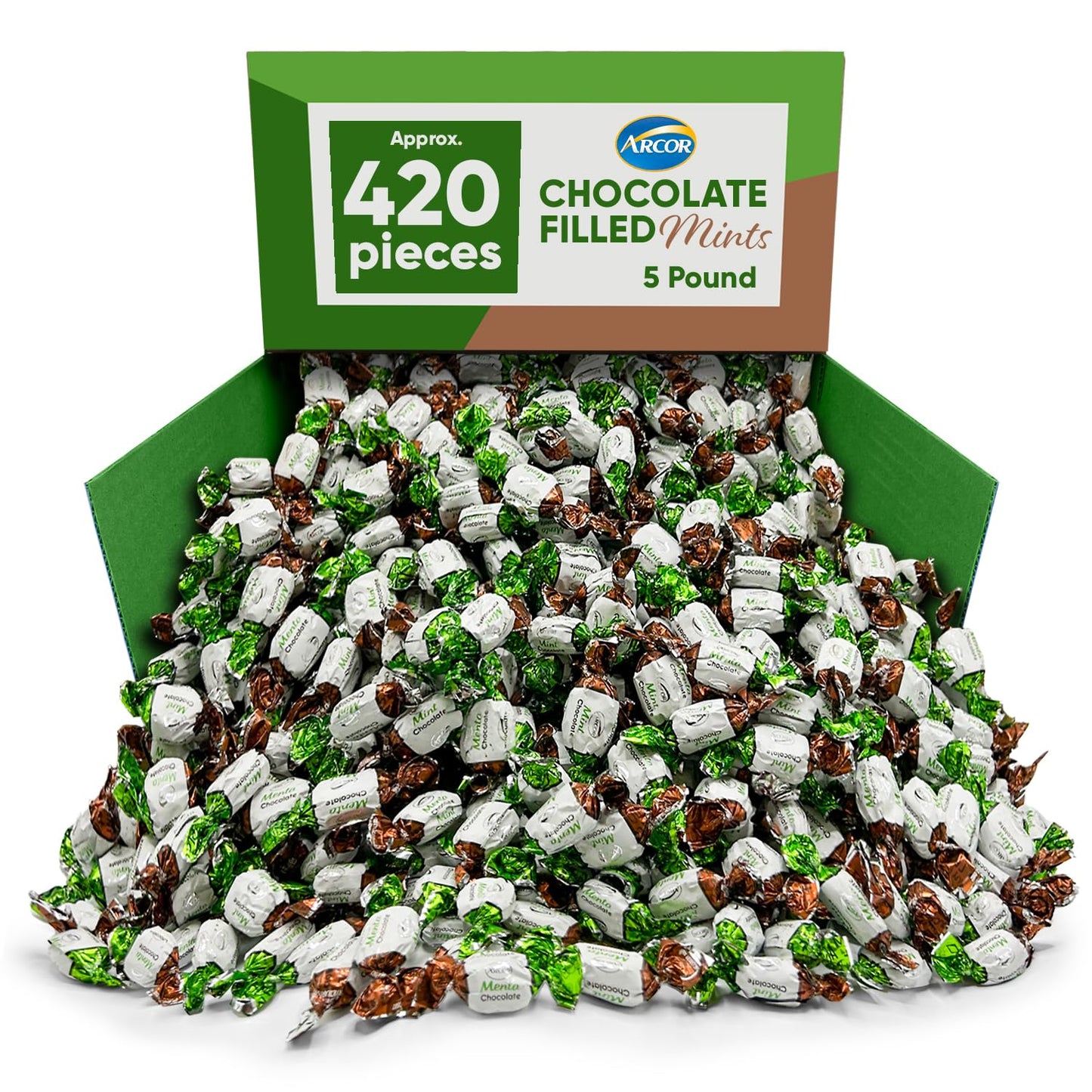 Mint Chocolate Candy Filled - Bulk Individually Wrapped - 5 Pounds Approx 420 Pieces
