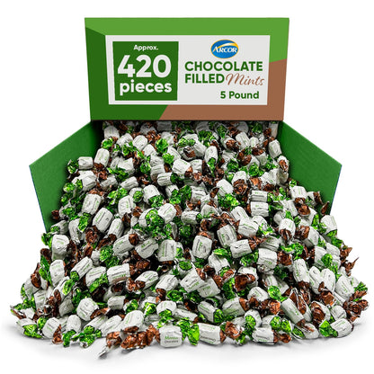Mint Chocolate Candy Filled - Bulk Individually Wrapped - 5 Pounds Approx 420 Pieces