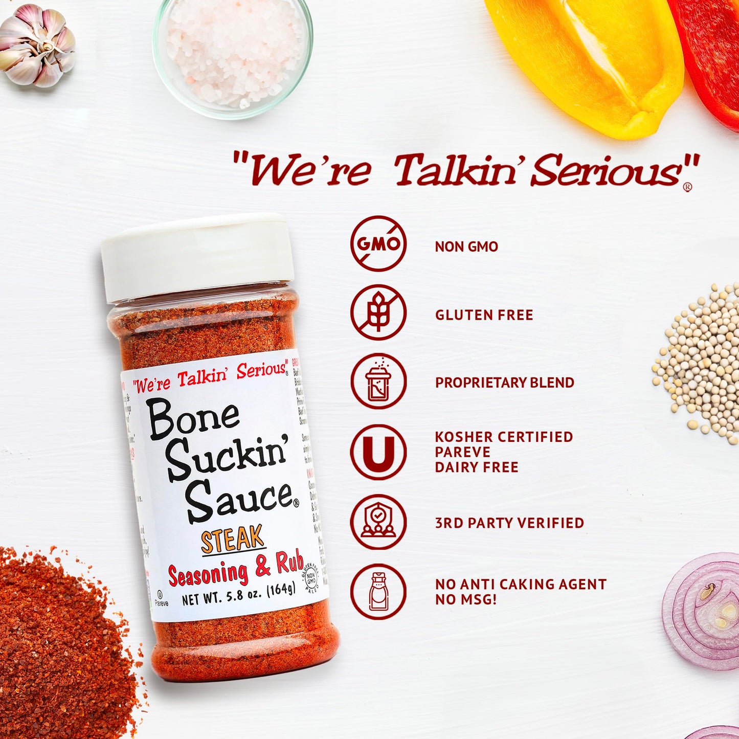 Bone Suckin Steak Seasoning & Rub, Gluten-Free, Non-GMO, 5.8 Oz