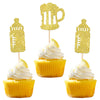 ZHUOWEISM Baby Bottle Cupcake Toppers, 30 PCS Gold Glitter, Small, Design4 for Baby Showers and Birthday Parties