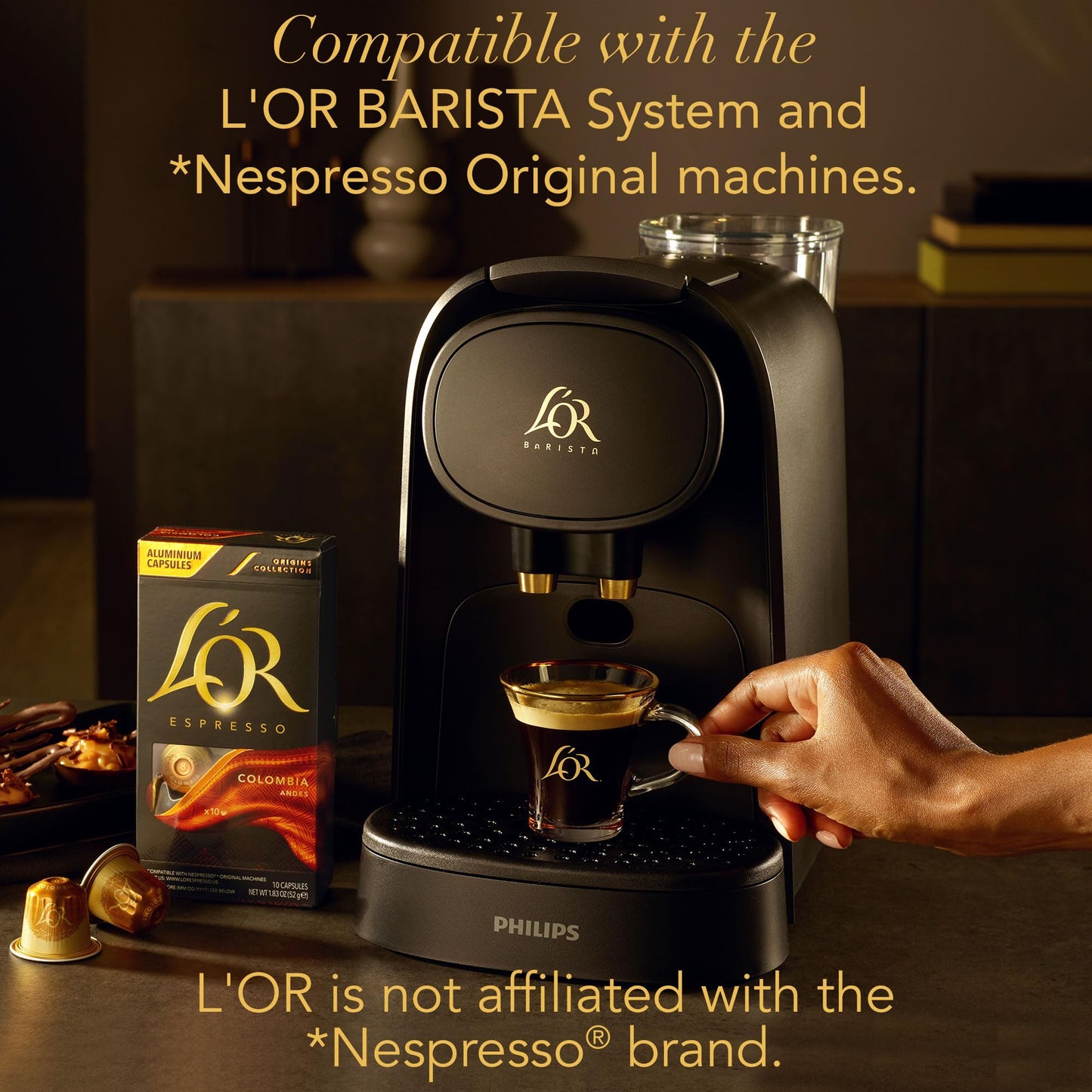 Lor Espresso Capsules, 50 Count Profondo Lungo, Single-Serve Aluminum Coffee Capsules Compatible With The Lor Barista System & *Nespresso Original Machines
