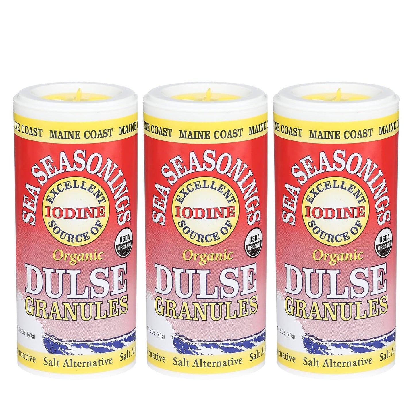 Maine Coast Sea Vegetables Organic Dulse Granules Shaker | Seaweed Seasoning | 1.5 oz (Pack of 3) | Rich in Iodine & Protein