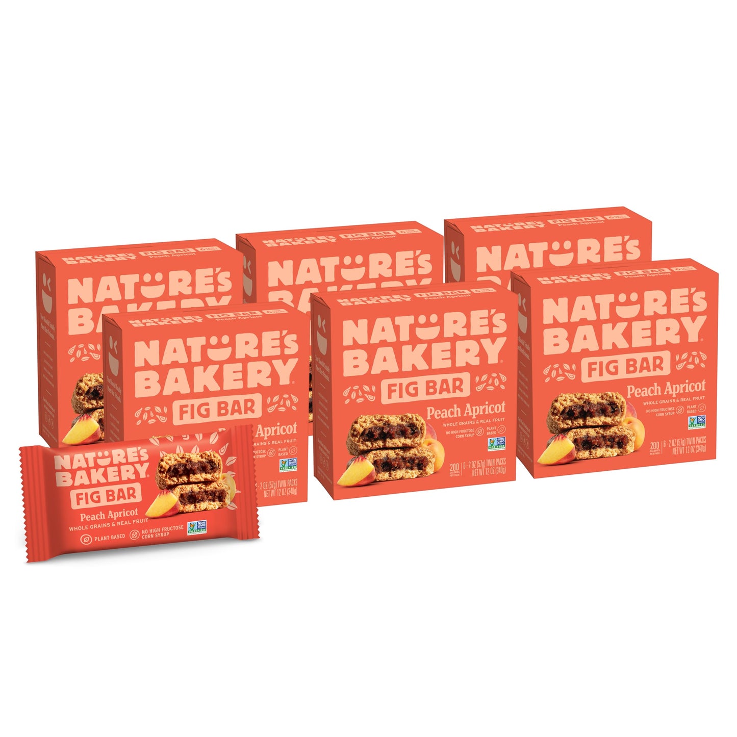 Natures Bakery Whole Wheat Fig Bars, Peach Apricot, Real Fruit, Vegan, Non-GMO, Snack bar, 6 Count (Pack of 6)