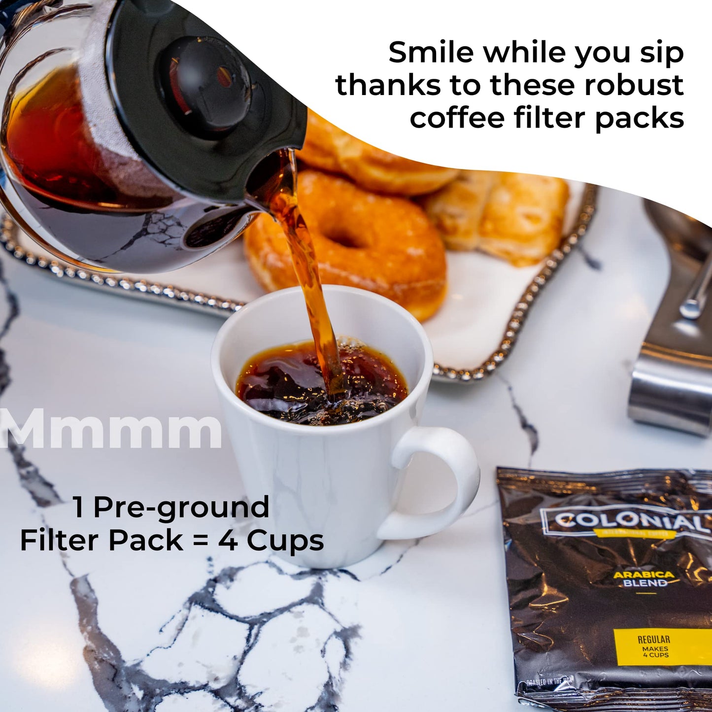 Colonial Coffee Roasters In-Room Hotel Ground Coffee Filter Portion Packs, Dark Roast.5 Ounce (Pack Of 150), Use With 4-Cup Drip